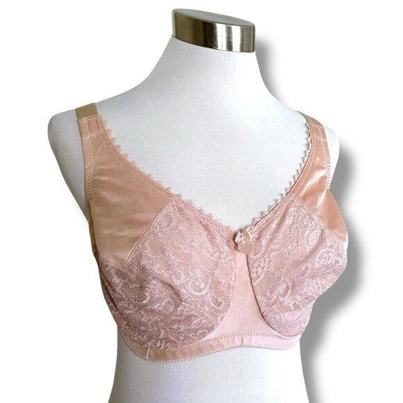 Glamorise 40C Bra Tan Nude Wonderwire Satin & Lace Full Figure Underwire 1045 - Picture 1 of 7